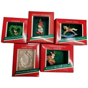 Lot of 5 Hallmark Christmas Ornament Bunny Hug, Lovebird, Santas, Rocking Ho....